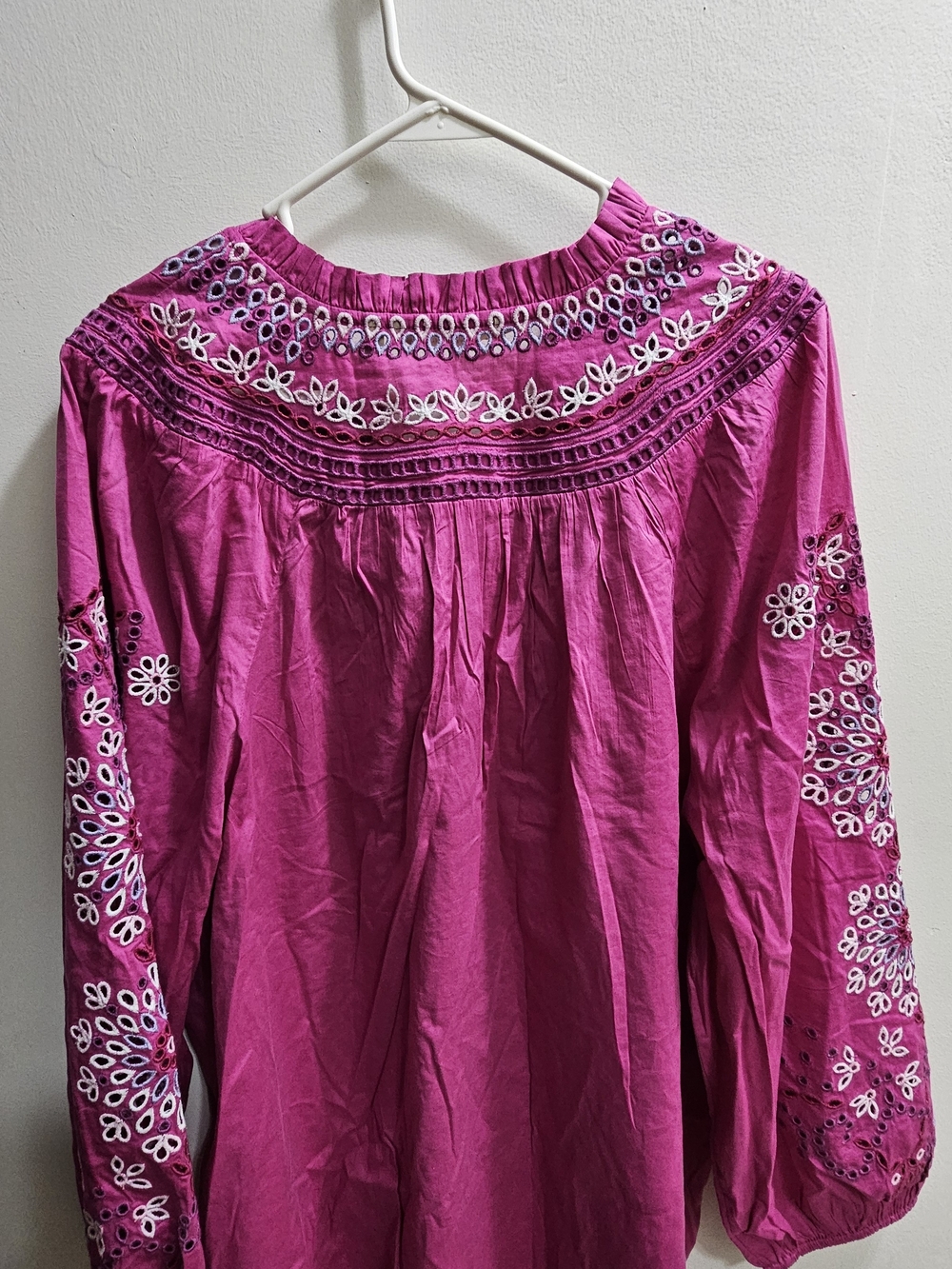 Soft Surroundings Fuchsia Embroidered V-Neck Tunic - Picture 9 of 12